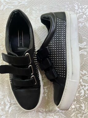 Rachel Zoe Black Leather Velcro Studded Sneakers